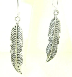 New Lovely Textured FEATHER Design Silver-tone Drop Dangle Earrings 2-5/8" Long - Picture 1 of 3