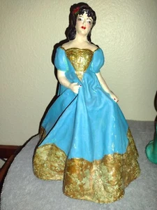 Vintage massive Gips Kreide Figur viktorianische Dame Kleid 11" - Bild 1 von 5