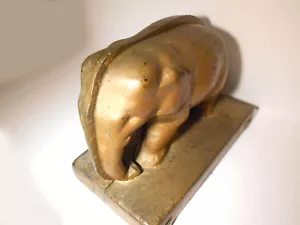 Vintage Gold Cast Iron Elephants Bookends. Size: Tall 7" -5 1/2" Long - 2" Deep - Picture 1 of 12