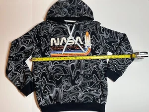 NASA Black and White Hoodie - Medium 2 Pockets Sweatshirt Pullover Unisex - RARE - Bild 1 von 8