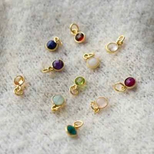 14K Solid Gold Gemstone Charm ⭐Dainty Birthstone Charms For Necklace ⭐Pendant⭐ - Picture 1 of 2