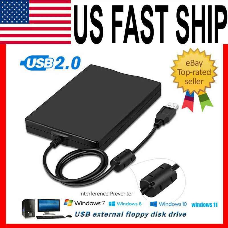 USB 2.0 External Floppy Disk Drive 3.5" 1.44MB For Laptop Windows PC Mac - Image 1 of 4
