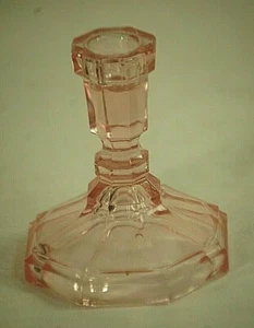 L.E. Smith Pink Glass Candle Stick Holder Octagon Base Vintage MCM - Picture 1 of 3