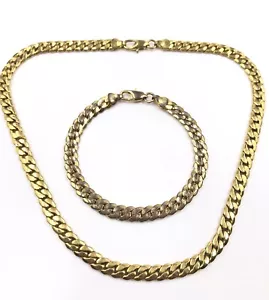 Set goldfarbene massive Halskette mit Armband Vintage Unisex - Bild 1 von 4