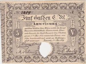 HUNGARY Temesvar Romania Timisoara 5 Forint Gulden 1849 XF - Picture 1 of 2