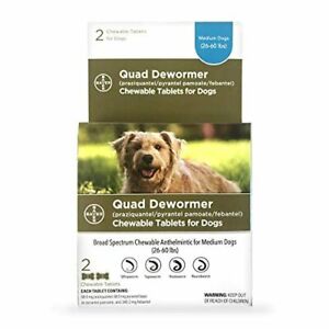 Bayer Chewable Quad Dewormer for Medium Dogs, 26-60 lbs, 2 chewable tablets