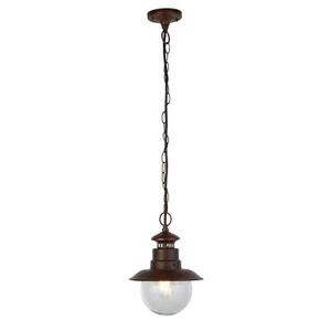1 Light Rustic Brown Metal Outdoor Ceiling Pendant Light with Clear Glass Shade - Picture 1 of 1