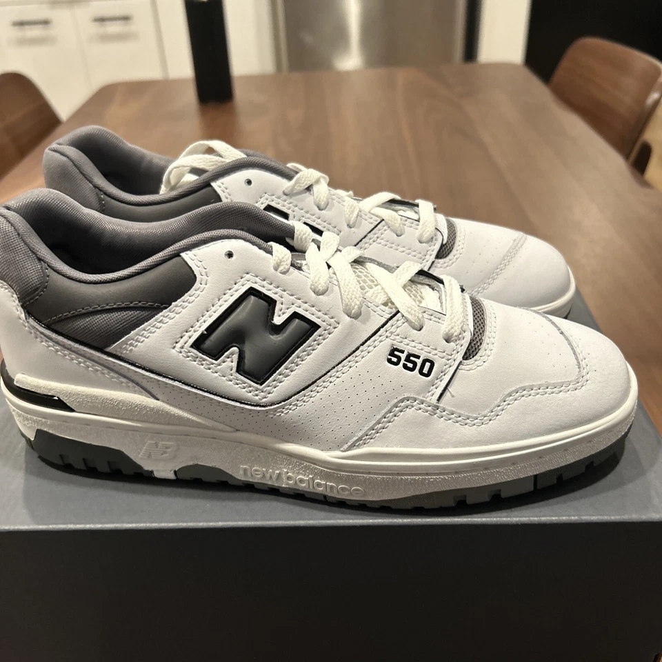 New Balance 550 白色 Castlerock 深灰色运动鞋 男式 尺码 9、13、14 — 第 1/4 张图片