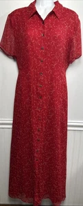 Vtg Robbie Bee 100% Silk Button Front Maxi Dress 12 Tie Back Red Floral S/S - Picture 1 of 11