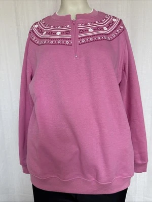 Suéter/Sudadera Mujer 1/4 Cremallera Mezcla Algodón Rosa con Escote Blanco PETITE MED Foto 1 de 4
