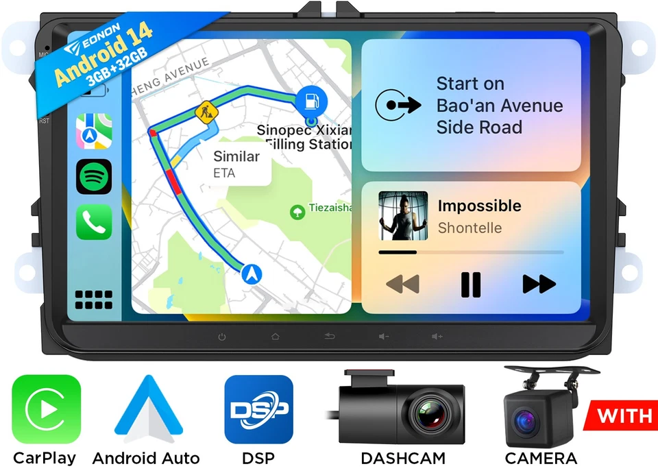 Cam DVR 9" Android 10 GPS Car Stereo for VW Golf Mk5 6 Touran Caddy Jetta Rcd330