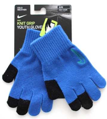 耐克针织 Tech Grip 手套青少年 S/M 皇家蓝色/体育场绿色/黑色 — 第 1/3 张图片