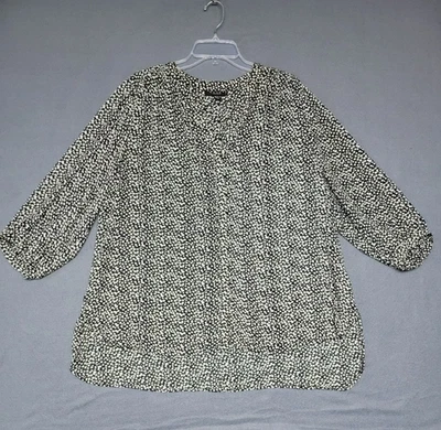 GRACE THE PERFECT FIT ~ Túnica negra con botones floral manga 3/4 talla 2X alta-baja Foto 1 de 4