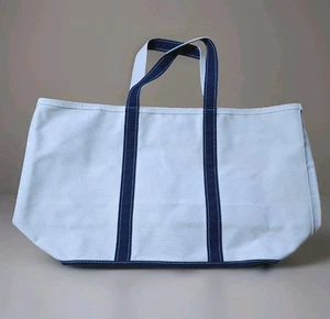 Vintage LL Bean Boat and Tote Canvas Bag Navy White Large Rare Zippered USA - Picture 1 of 10