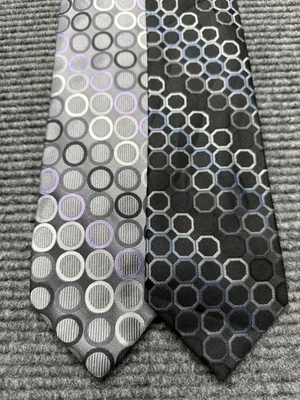 Corbata Michael Michael Kors Para Hombre Talla Única Seda Lote 2 Negro Gris Patrón Geométrico Foto 1 de 4