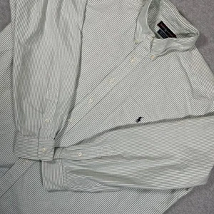 Ralph Lauren Big Shirt Mens XL Green/ White Striped Button Down Long Sleeve - Picture 1 of 7