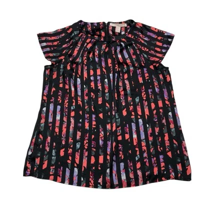 Forever 21 | Black Striped Floral Short Cap Sleeve Blouse | Women's Size S - Image 1 of 4