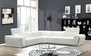 GENUINE Italian Leather White 130" Wide Sectional Contemporary Living Room Set - Picture 1 of 12