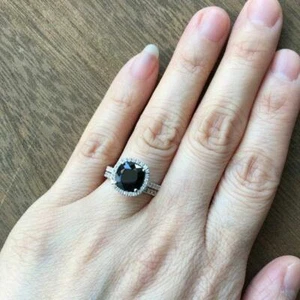 4Ct Black Simulated Diamond Bridal Set Halo Ring Band White Gold Plated - Picture 1 of 5
