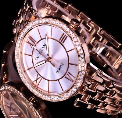 Excellanc Damen Armband Uhr Silber Rosegold Farben Metall Strass 17 B-Ware - Bild 1 von 2