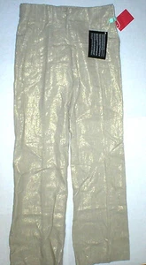 New NWT Womens Italy Designer Blumarine Linen Pants Metallic Gold Tall 28 X 36 - Picture 1 of 7
