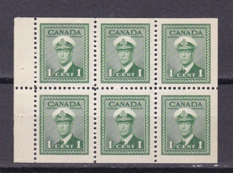 1942 Canada Stamp Booklet Pane #249b 1-Cent Green King George VI Navy Unused NH Cover
