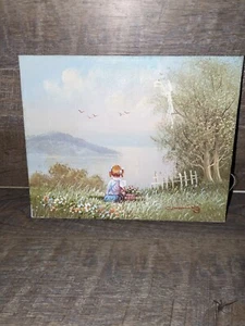 Pintura De Colección Original Firmada CHARLES MANNING Niña En Campo De Flores 10x8" - Imagen 1 de 17