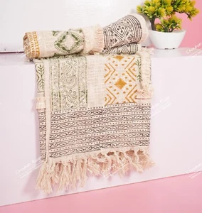 Bohemian Mud Cloth Throw Blanket Indian Classic Hand Loomed Block Print Cotton - Picture 1 of 8