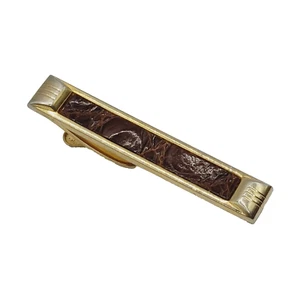 Hickok strukturiertes Leder roter Schirm goldfarben Vintage Metall Krawattenklammer Verschluss Bar USA - Bild 1 von 17