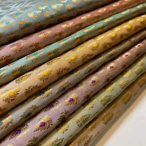 Brocade Jacquard Fabric Golden Leaf Craft Dress Quilting Material 44" By Meter - Picture 1 of 18