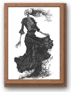 PÓSTER ESQUELETO DE BRUJA A4 arte de pared imprimible foto digital fondo AI arte E - Imagen 1 de 1