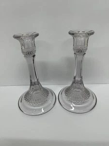 Pair Of Crystal Candle Stick Holders Lavender Colour Glass Vintage Style EC - Picture 1 of 6