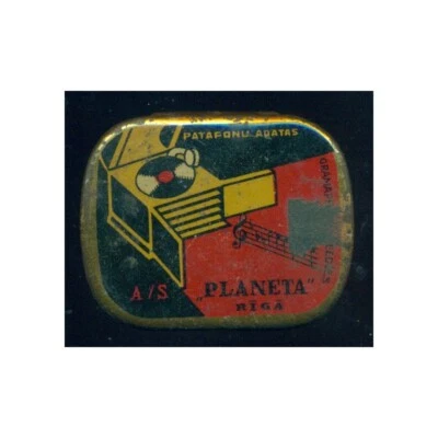 VINTAGE LATVIA "PLANETA" GRAMOPHONE NEEDLE TIN 1930s LOUD TONE RED w. NEEDLES! - Image 1 of 3