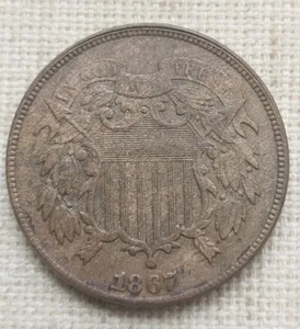 1867 2 Cent Piece Copper Coin - Full "WE" - Picture 1 of 2