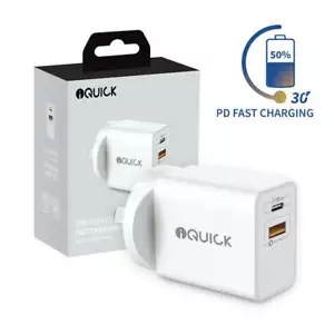 iQuick 20W USB-C PD Wall Fast Charger Dual Output USB-C PD & USB-A AU PLUG - Picture 1 of 2