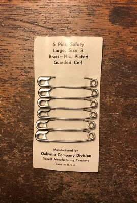 De colección 6 pasadores de seguridad de bobina grande tamaño 3 latón niquelado hechos en EE. UU. NUEVOS CON ETIQUETAS Foto 1 de 4