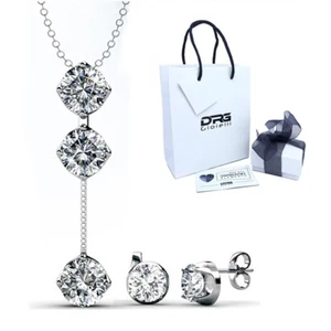 Collana Orecchini Donna Parure Pendente Punto Luce Oro Cristal SWAROVSKI Element - Bild 1 von 6