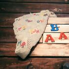 Vintage Crochet Baby Blanket Quilt Handmade ABCs Apx 45"x45" Detailed Squares