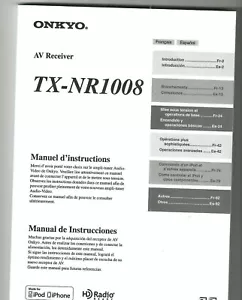 ONKYO TX-NR1008 OWNERS MANUAL IN FRENCH & SPANISH - Picture 1 of 2
