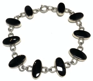 WE Richards Sterling Silver 925 Black Onyx Chain Bracelet 8.75-inches KC03 - Picture 1 of 7