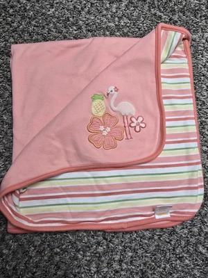 Gymboree HTF 毛毯 Lovey 安全毛绒火烈鸟花菠萝条纹桃子 — 第 1/3 张图片