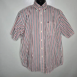 Tommy Hilfiger Herren Hemd M Rot Weiß Blau Streifen Button Down Kurzarm - Bild 1 von 7