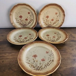 Lot Of 5 Mikasa Whole Wheat Jardiniere 8" Salad Plates E8016 Vintage Stoneware - Picture 1 of 4