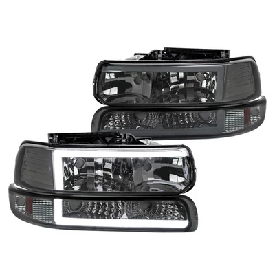 Fit 99-02 Silverado 00-06 Tahoe Suburban LED Tube Headlights+Bumper Lamps Smoke - Image 1 of 4