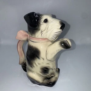 Vintage Erphila Keramik schwarz/weiß Terrier Hund mit rosa Schleife Teekanne Germany 50er - Bild 1 von 15