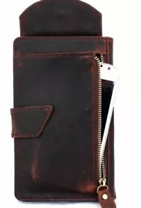 Genuine Leather Case for iPhone 12 Book Wallet Cover Cards Galaxy Note 20 s20 ID - Picture 1 of 20