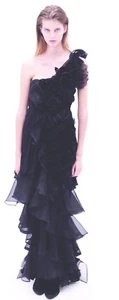 ROBERTA FURLANETTO Black Silk Ruffle Bustier Skirt Set Dress Gown 40 4 - Picture 1 of 6
