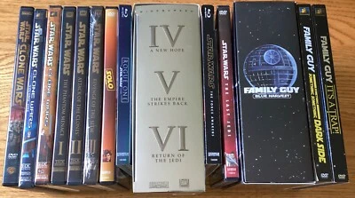 Star Wars Episodes I to VIII, Clone Wars, Family Guy, 17+ DVD & Blue Ray discs - Image 1 of 4
