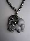 Black Obsidian Mother Baby Elephant Pendant Bead Necklace Healing Anxiety Relief