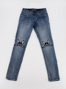 Vigoss The Austin Ankle Skinny Girls Size 10 Denim Jeans Stretch Embroidered Dog - Picture 1 of 8